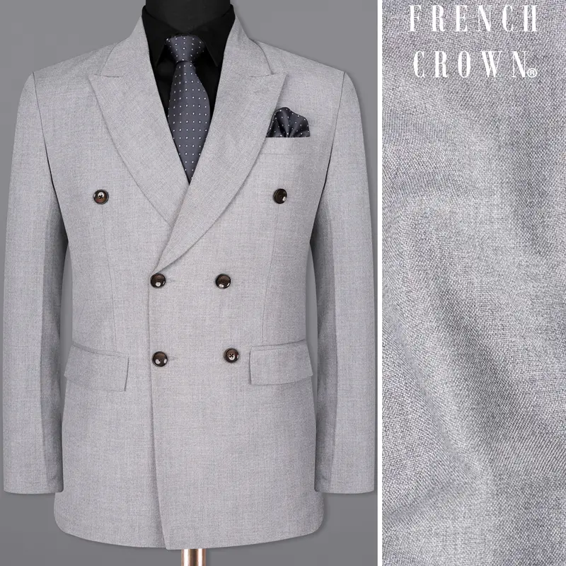 Silver Sand Grey Double-Breasted Wool Rich Blazer 1