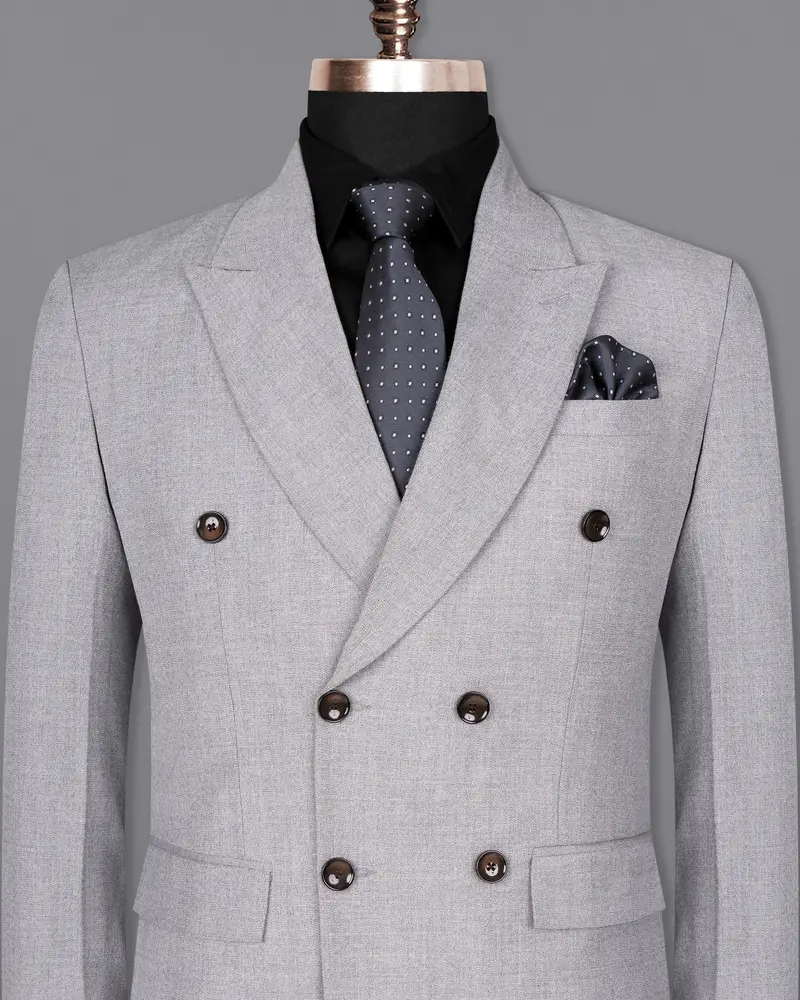 Silver Sand Grey Double-Breasted Wool Rich Blazer 2