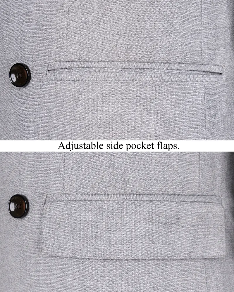 Silver Sand Grey Double-Breasted Wool Rich Blazer 4