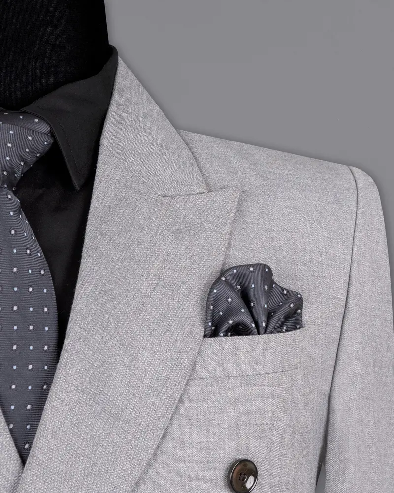 Silver Sand Grey Double-Breasted Wool Rich Blazer 5