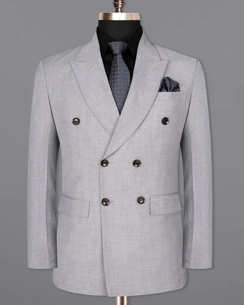 Silver Sand Grey Double-Breasted Wool Rich Blazer 7