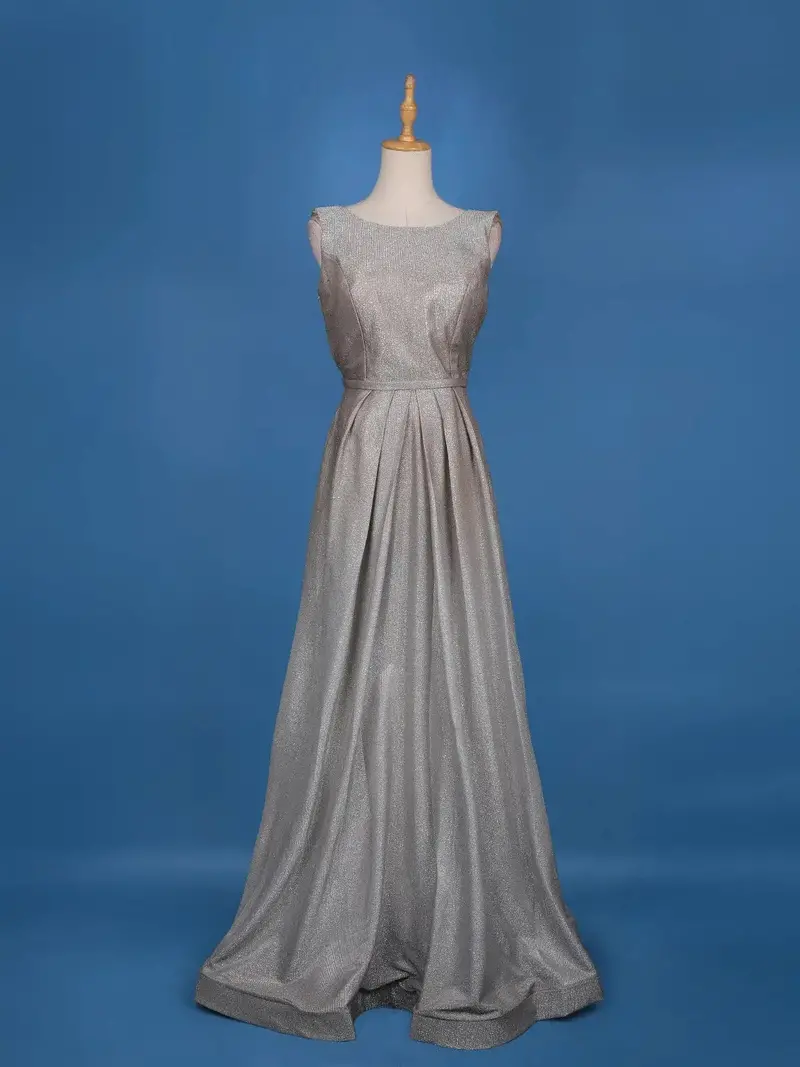 Silver Shimmer Solid Party Wear Gown 1