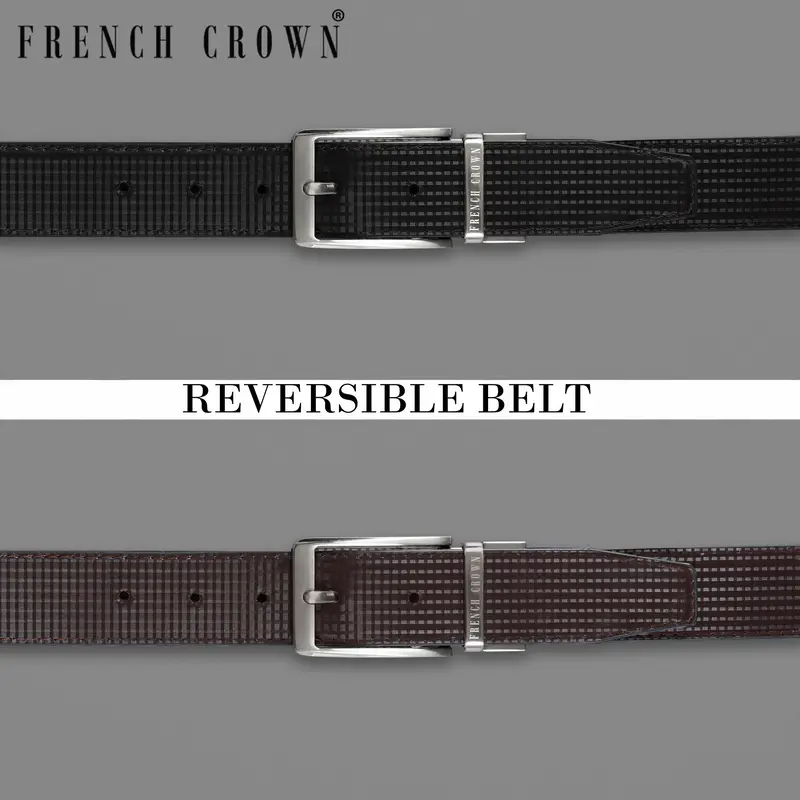 Silver Shiny Buckle With Jade Black And Brown Leather Free Handcrafted Reversible Belt 1