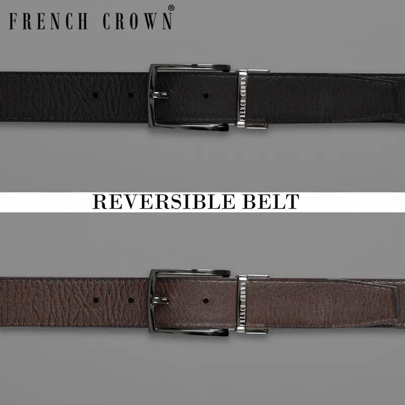 Silver Shiny Buckle With Jade Black And Brown Leather Free Handcrafted Reversible Belt 1