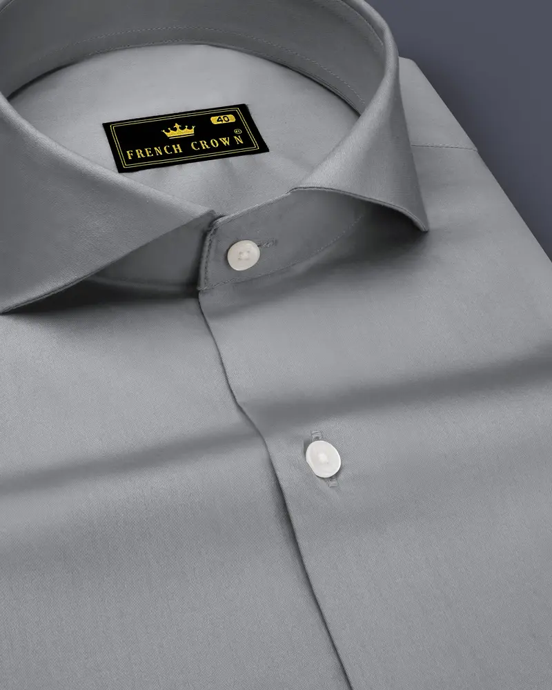 Silvoro-Celeste Gray Subtle Sheen Super Soft Premium Cotton Cut Away Collar Dress Shirt 1