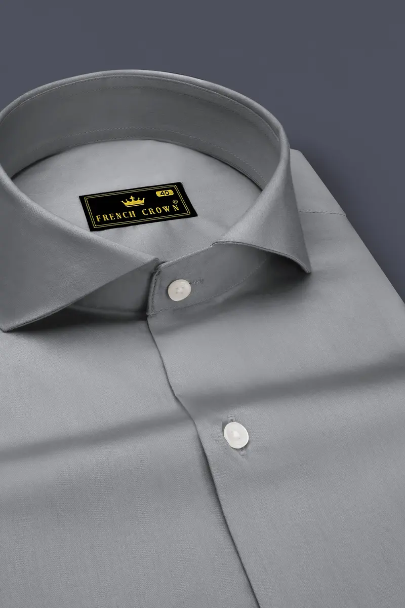 Silvoro-Celeste Gray Subtle Sheen Super Soft Premium Cotton Cut Away Collar Dress Shirt 2