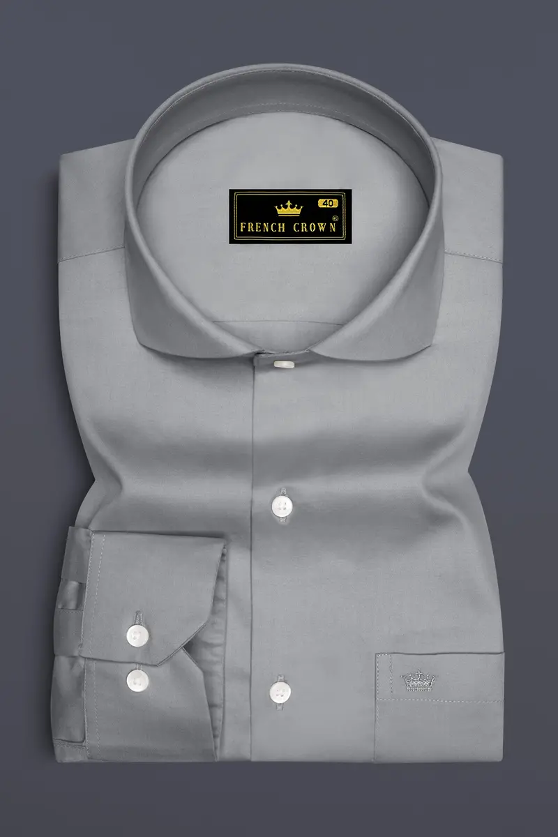 Silvoro-Celeste Gray Subtle Sheen Super Soft Premium Cotton Cut Away Collar Dress Shirt 4