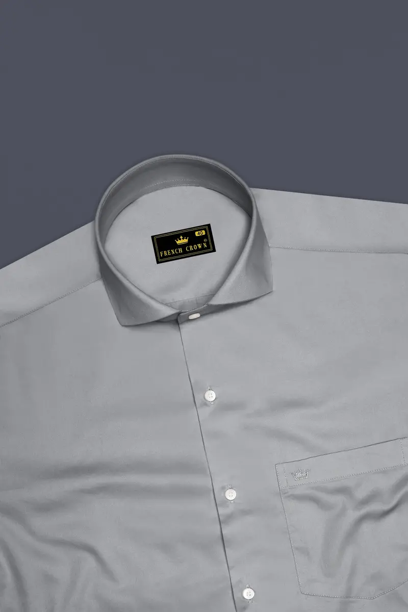 Silvoro-Celeste Gray Subtle Sheen Super Soft Premium Cotton Cut Away Collar Dress Shirt 5