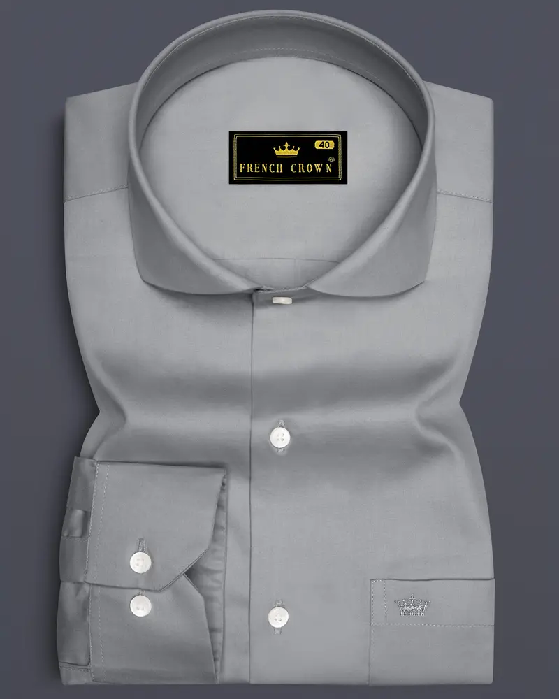 Silvoro-Celeste Gray Subtle Sheen Super Soft Premium Cotton Cut Away Collar Dress Shirt 6