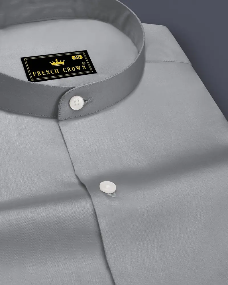 Silvoro-Celeste Gray Subtle Sheen Super Soft Premium Cotton Mandarin Shirt 1