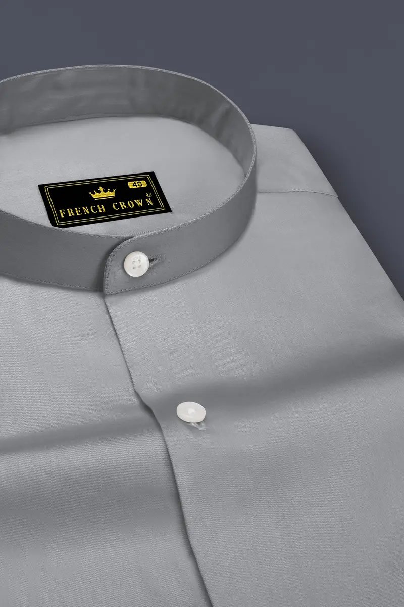 Silvoro-Celeste Gray Subtle Sheen Super Soft Premium Cotton Mandarin Shirt 2