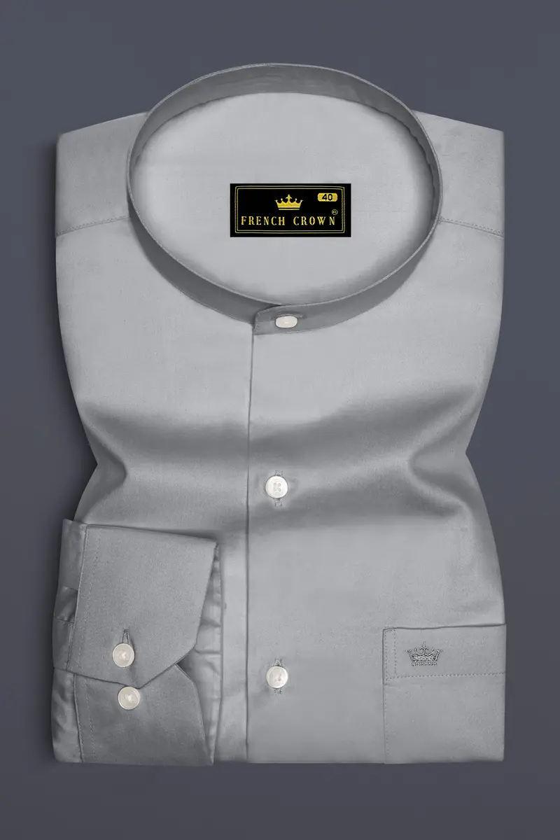 Silvoro-Celeste Gray Subtle Sheen Super Soft Premium Cotton Mandarin Shirt 4
