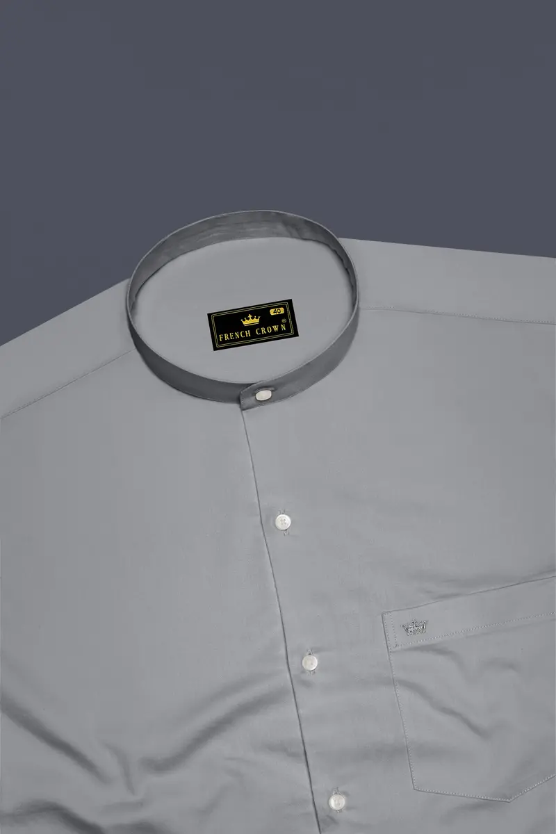 Silvoro-Celeste Gray Subtle Sheen Super Soft Premium Cotton Mandarin Shirt 5