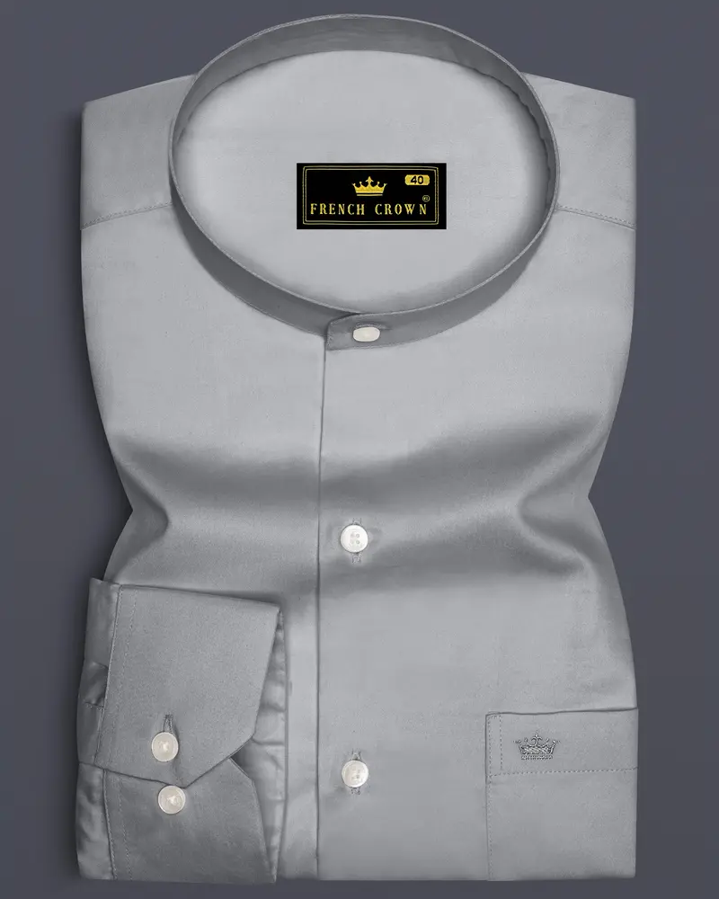 Silvoro-Celeste Gray Subtle Sheen Super Soft Premium Cotton Mandarin Shirt 6