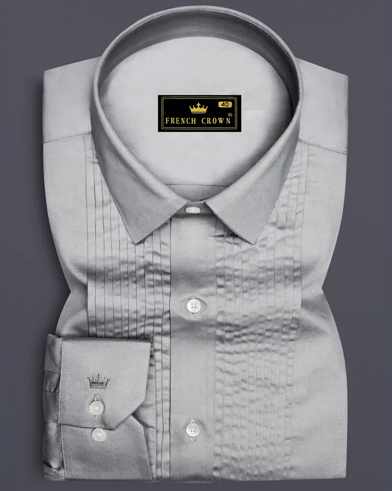 Silvoro-Celeste Gray Subtle Sheen Super Soft Premium Cotton Tuxedo Shirt 1
