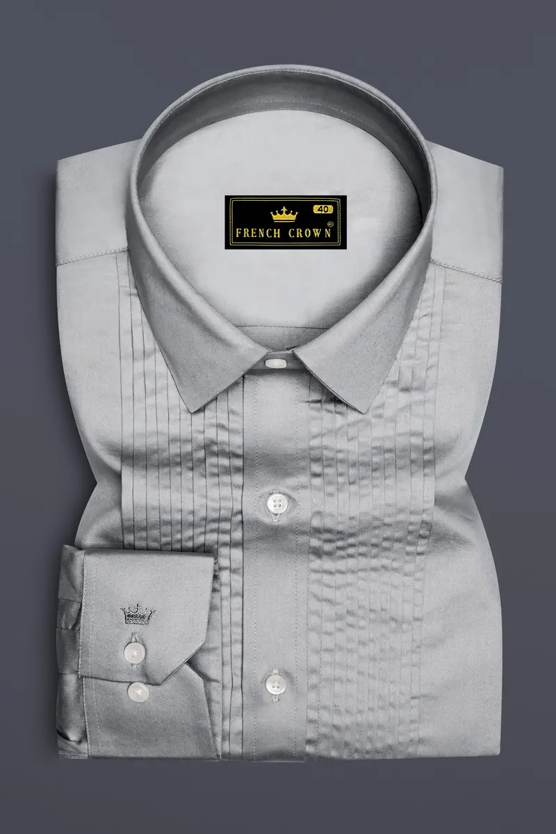 Silvoro-Celeste Gray Subtle Sheen Super Soft Premium Cotton Tuxedo Shirt 2