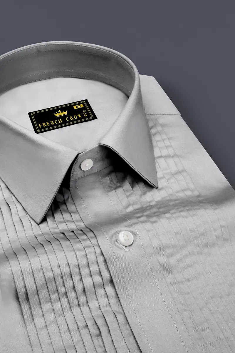 Silvoro-Celeste Gray Subtle Sheen Super Soft Premium Cotton Tuxedo Shirt 4