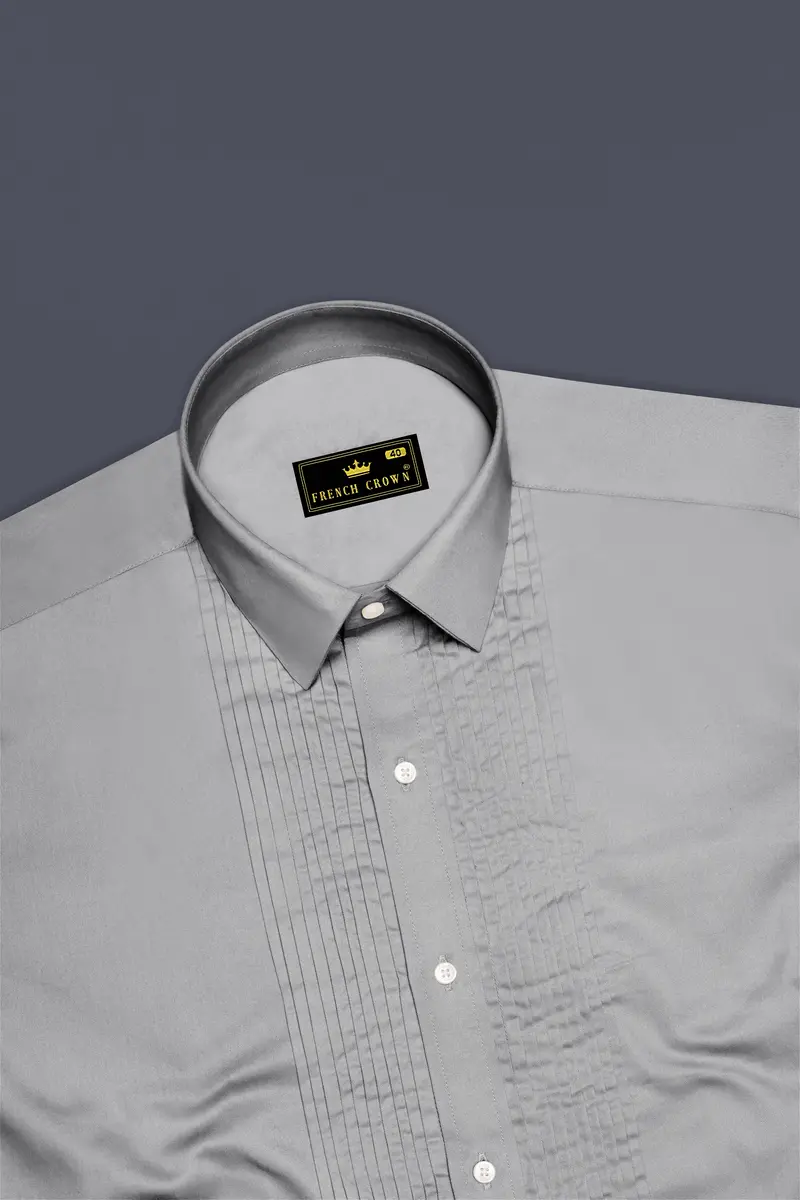 Silvoro-Celeste Gray Subtle Sheen Super Soft Premium Cotton Tuxedo Shirt 5