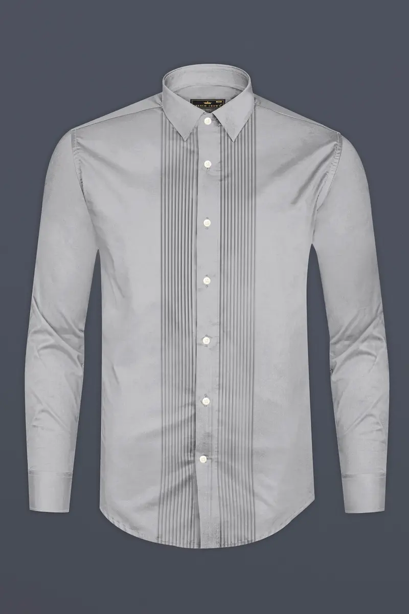Silvoro-Celeste Gray Subtle Sheen Super Soft Premium Cotton Tuxedo Shirt 6