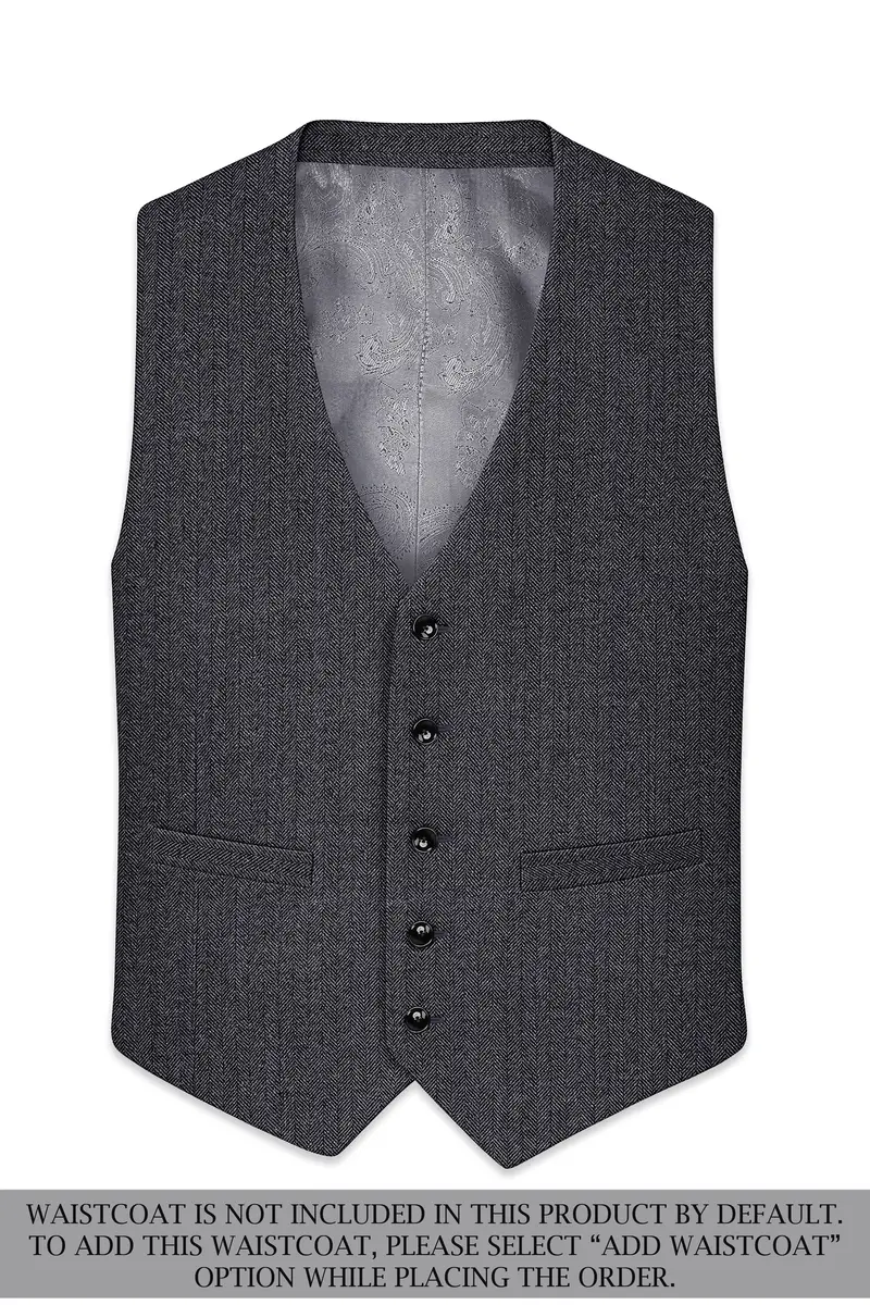 Silvoro-Iridium Gray Herringbone Textured Tweed Double Breasted Suit 16