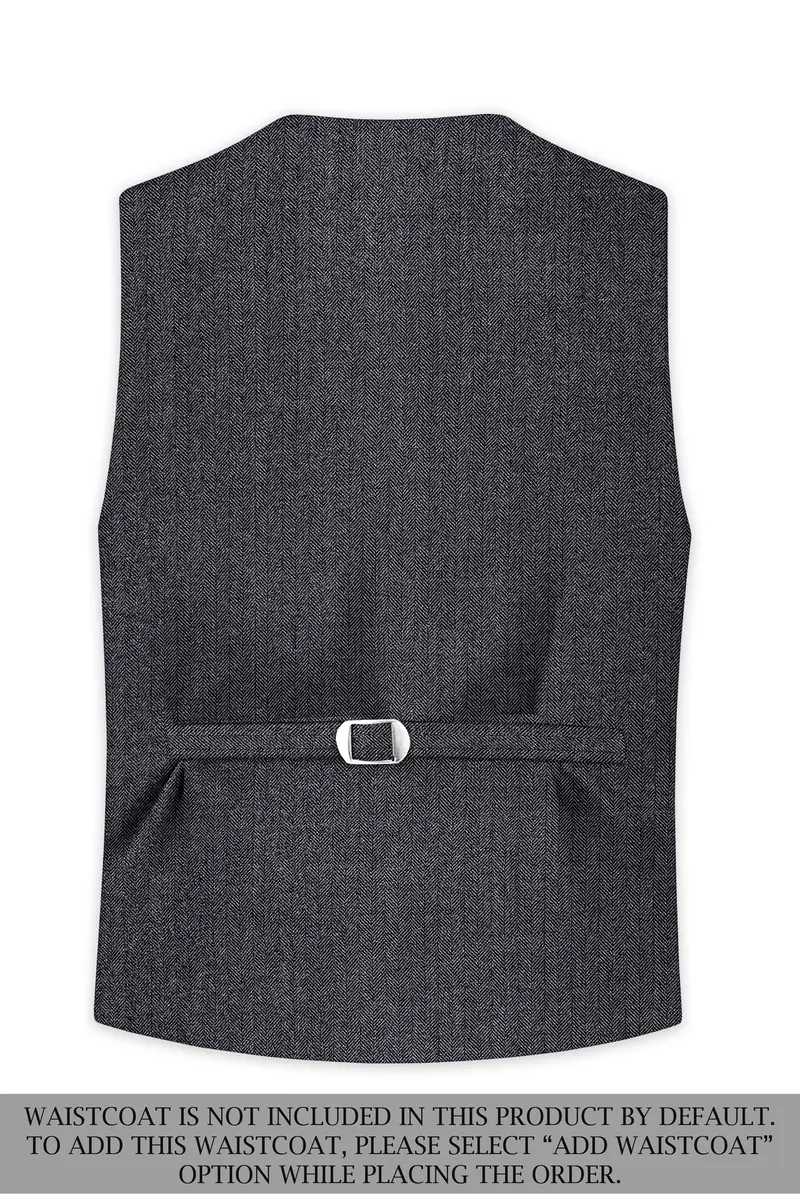 Silvoro-Iridium Gray Herringbone Textured Tweed Double Breasted Suit 17
