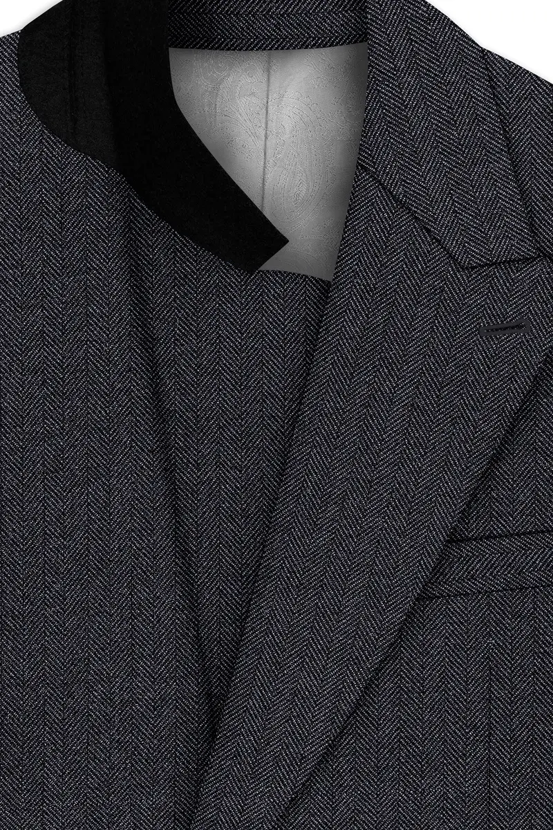 Silvoro-Iridium Gray Herringbone Textured Tweed Double Breasted Suit 5