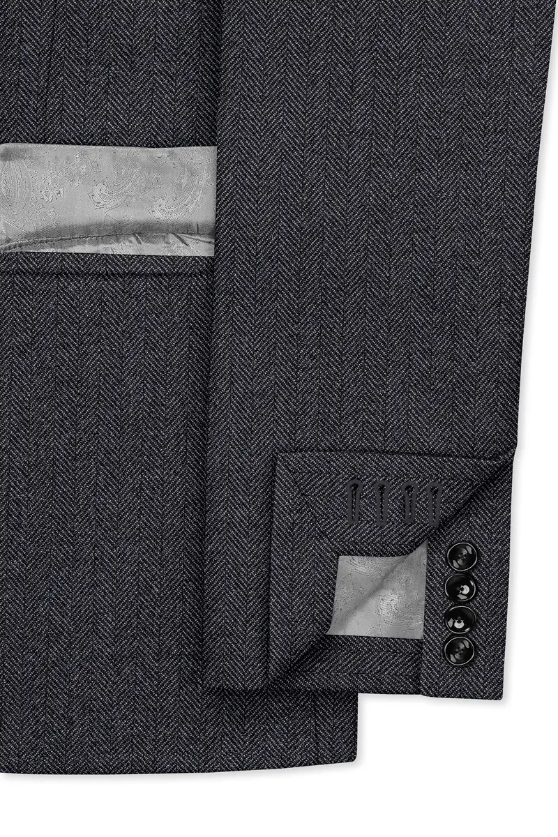 Silvoro-Iridium Gray Herringbone Textured Tweed Double Breasted Suit 7