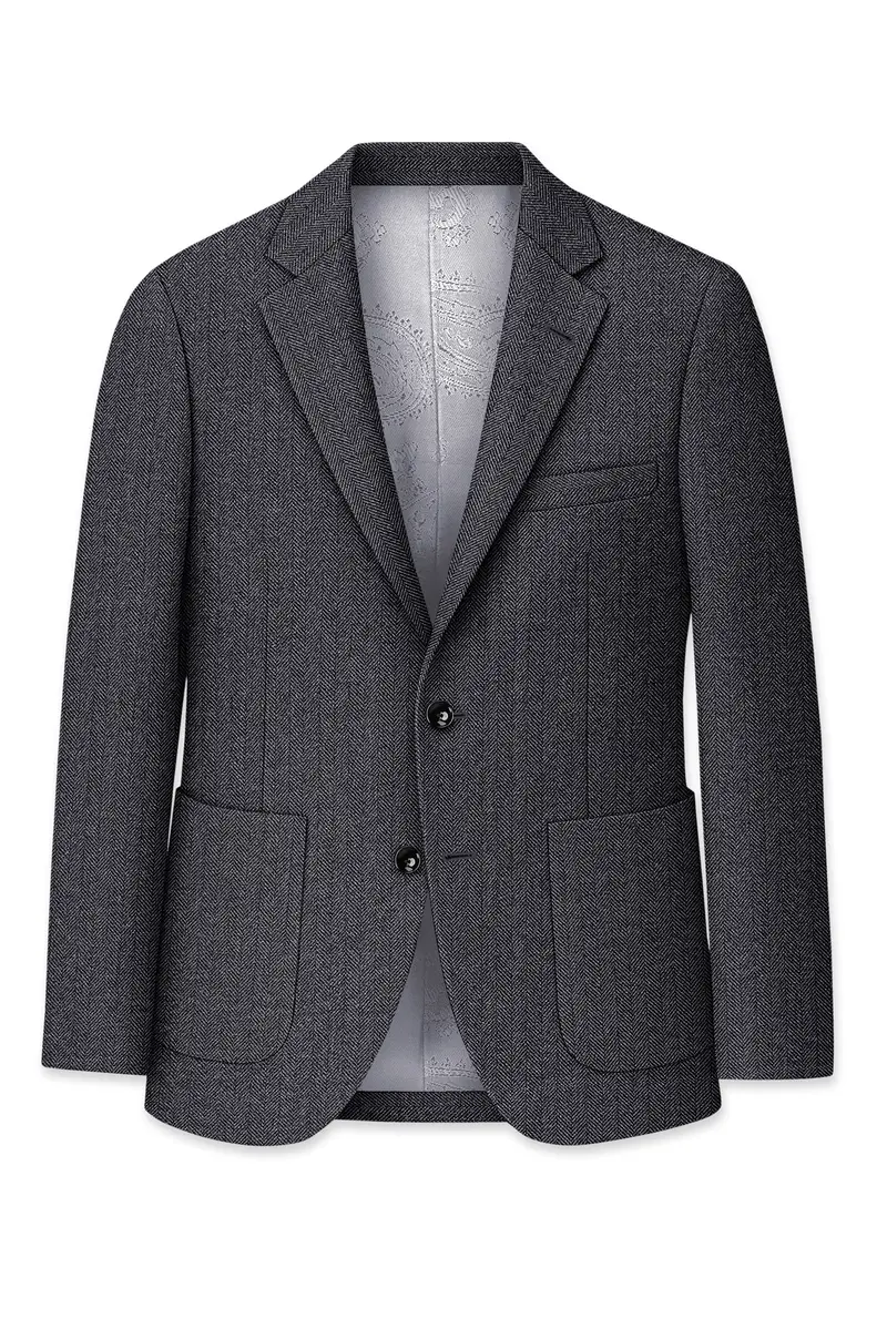 Silvoro-Iridium Gray Herringbone Textured Tweed Double Breasted Suit 8