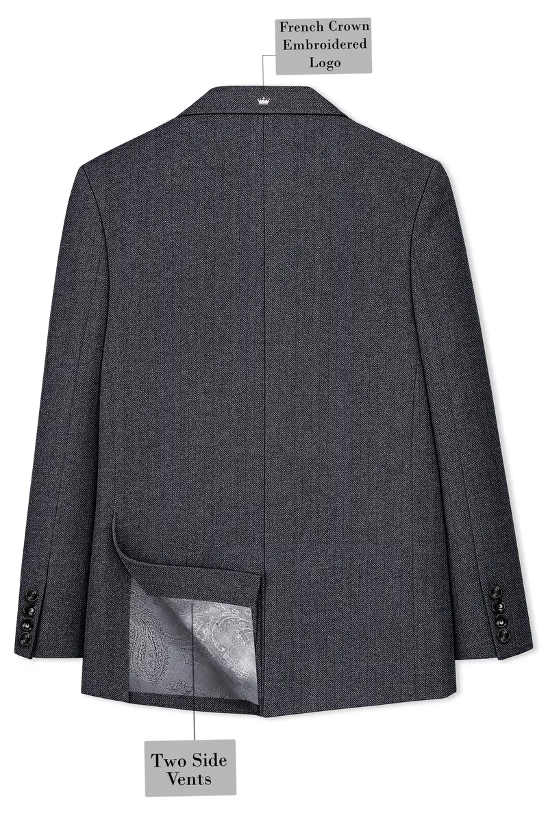 Silvoro-Iridium Gray Herringbone Textured Tweed Double Breasted Suit 9