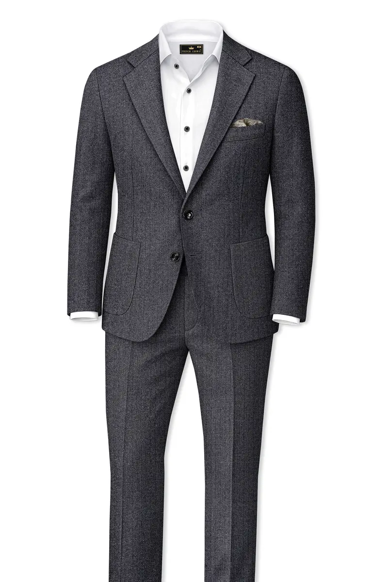 Silvoro-Iridium Gray Herringbone Textured Tweed Single Breasted Sports Blazer 9