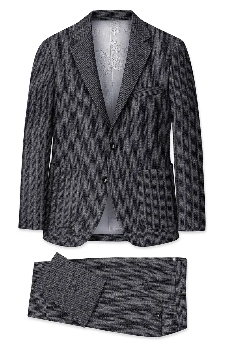 Silvoro-Iridium Gray Herringbone Textured Tweed Single Breasted Sports Suit 11