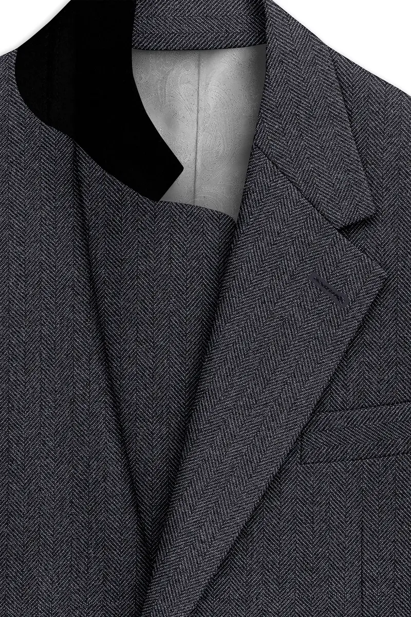 Silvoro-Iridium Gray Herringbone Textured Tweed Single Breasted Sports Suit 5