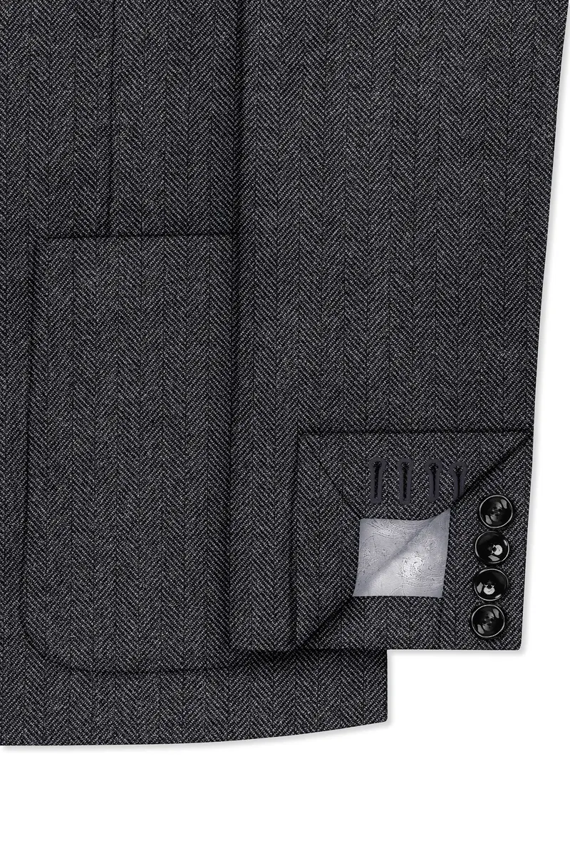 Silvoro-Iridium Gray Herringbone Textured Tweed Single Breasted Sports Suit 7