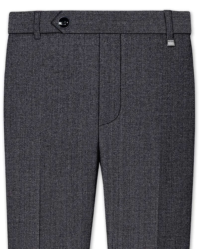 Silvoro-Iridium Gray Herringbone Textured Tweed Stretchable Waistband Pant 1