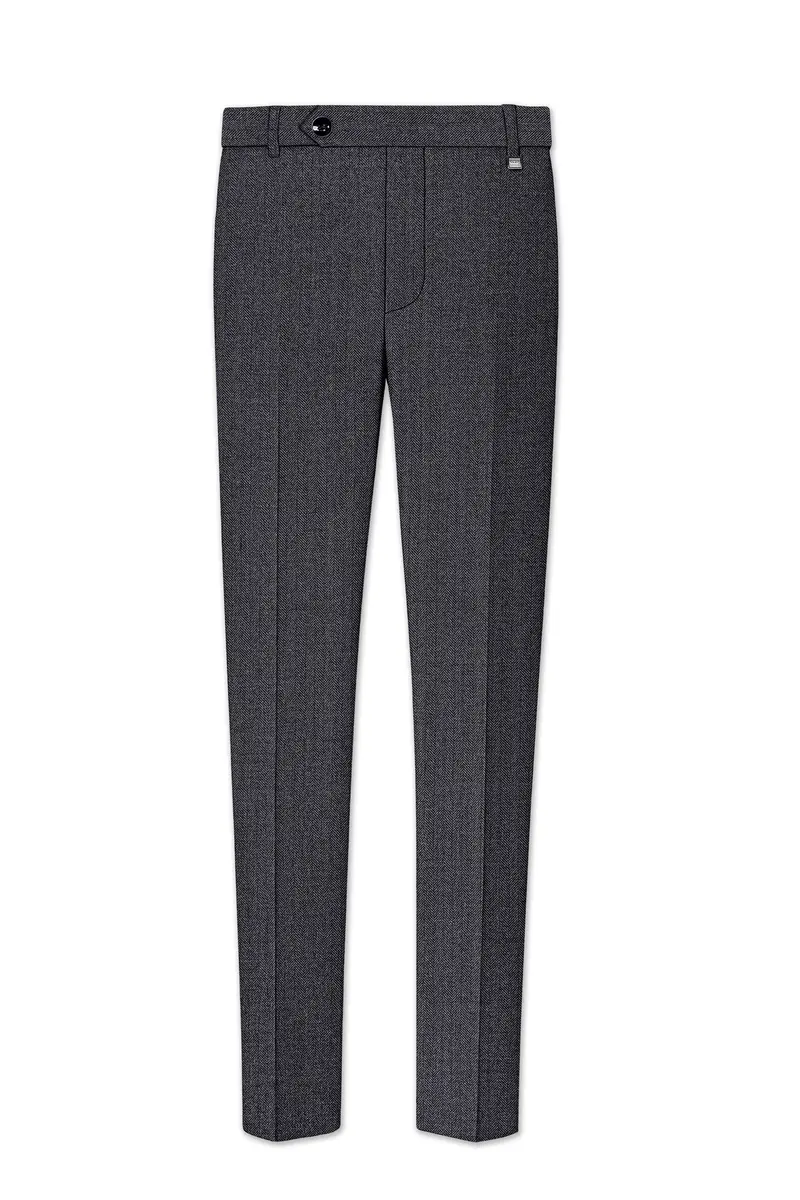 Silvoro-Iridium Gray Herringbone Textured Tweed Stretchable Waistband Pant 2