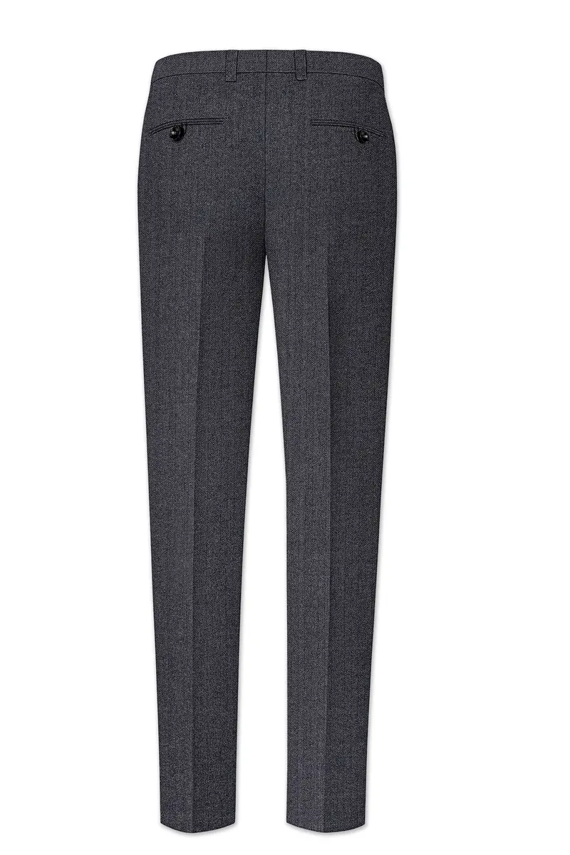 Silvoro-Iridium Gray Herringbone Textured Tweed Stretchable Waistband Pant 5