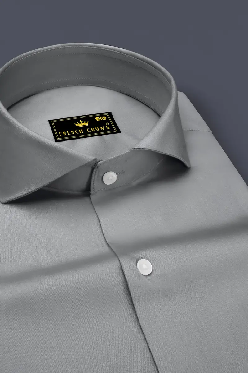 Silvoro Martini Gray Subtle Sheen Super Soft Premium Cotton Cut Away Collar Dress Shirt 2