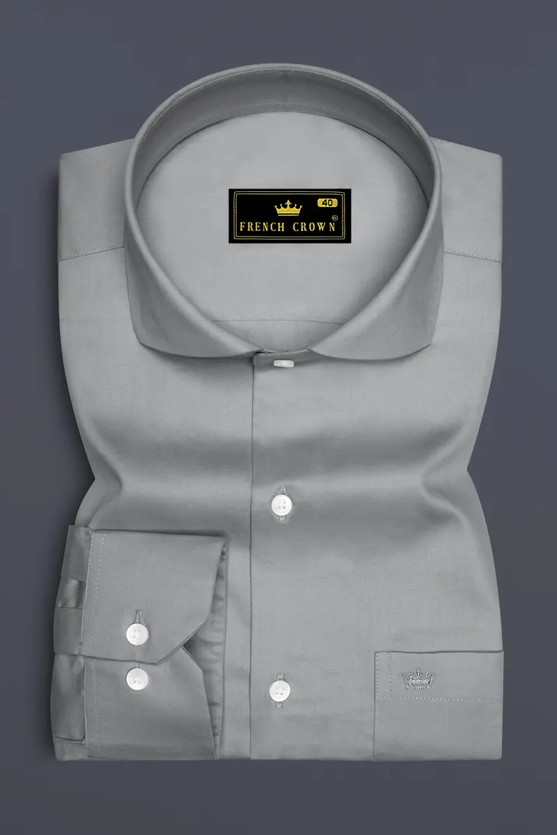 Silvoro Martini Gray Subtle Sheen Super Soft Premium Cotton Cut Away Collar Dress Shirt 4