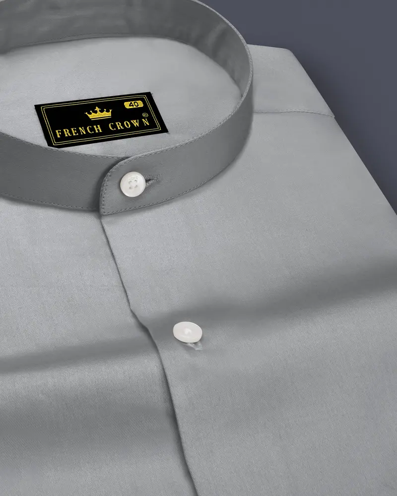 Silvoro Martini Gray Subtle Sheen Super Soft Premium Cotton Mandarin Dress Shirt 1