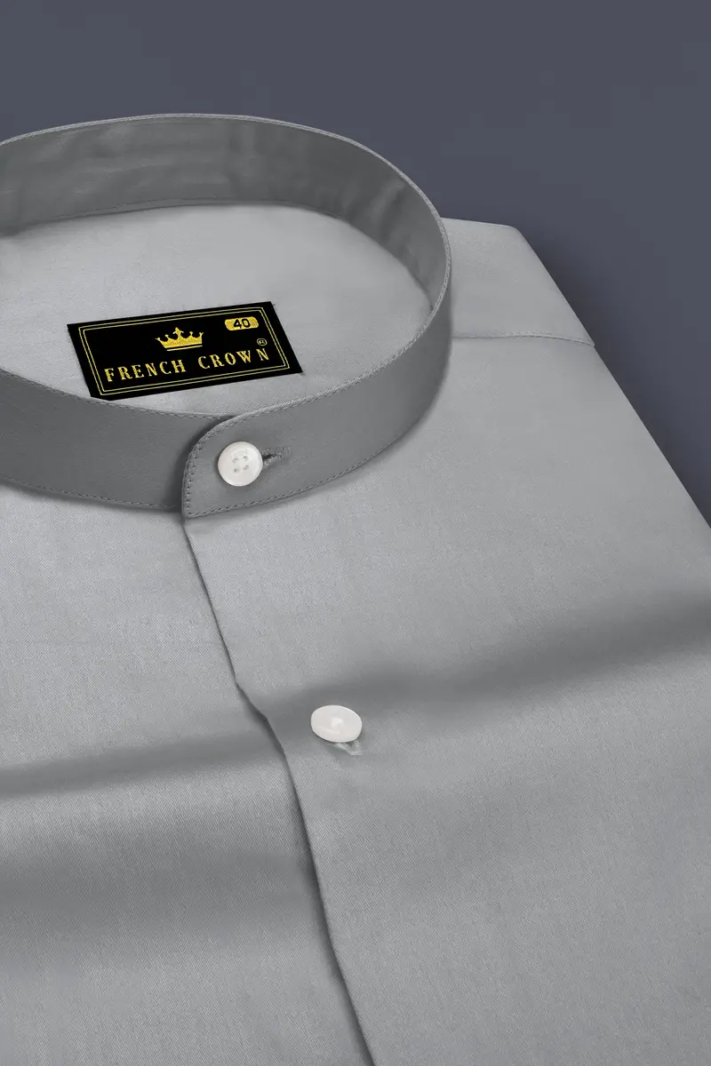 Silvoro Martini Gray Subtle Sheen Super Soft Premium Cotton Mandarin Dress Shirt 2