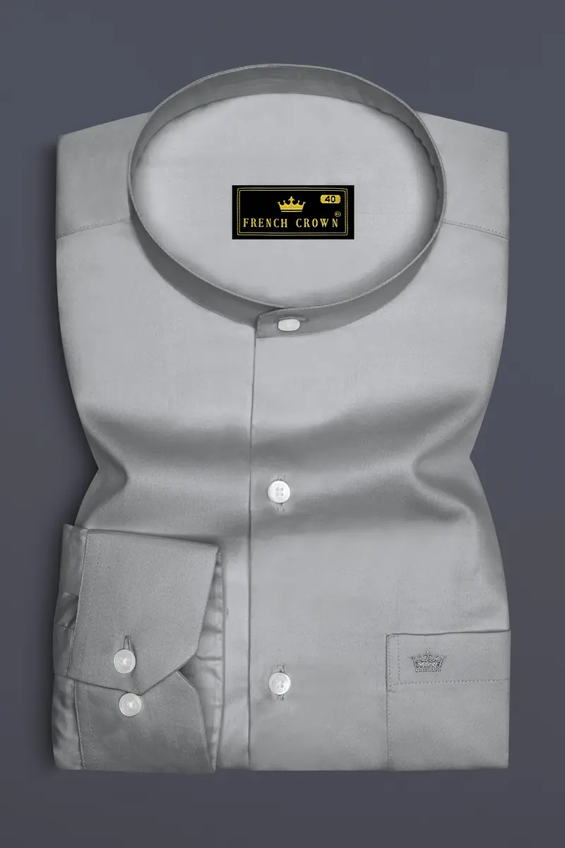 Silvoro Martini Gray Subtle Sheen Super Soft Premium Cotton Mandarin Dress Shirt 4
