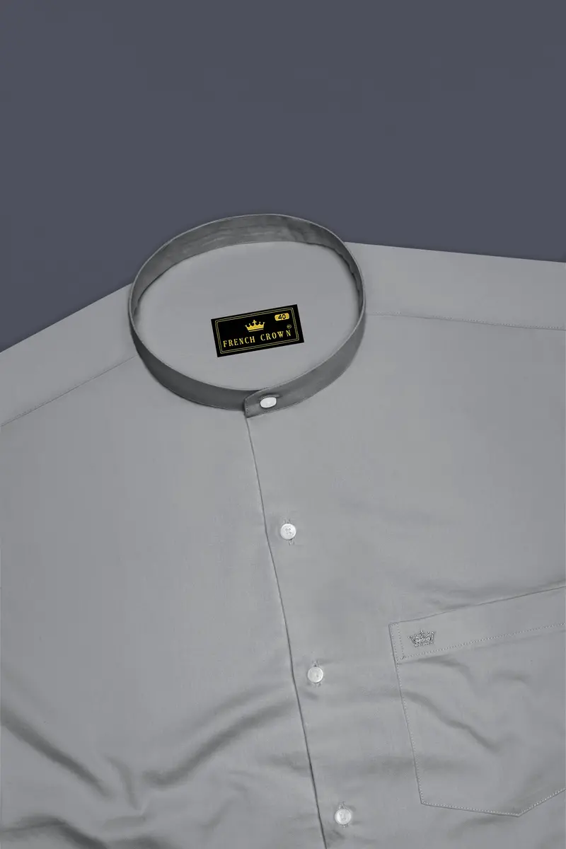 Silvoro Martini Gray Subtle Sheen Super Soft Premium Cotton Mandarin Dress Shirt 5