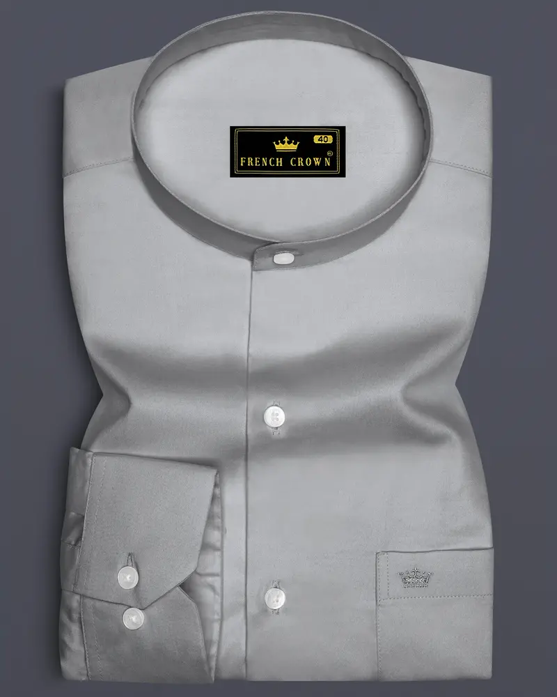 Silvoro Martini Gray Subtle Sheen Super Soft Premium Cotton Mandarin Dress Shirt 6