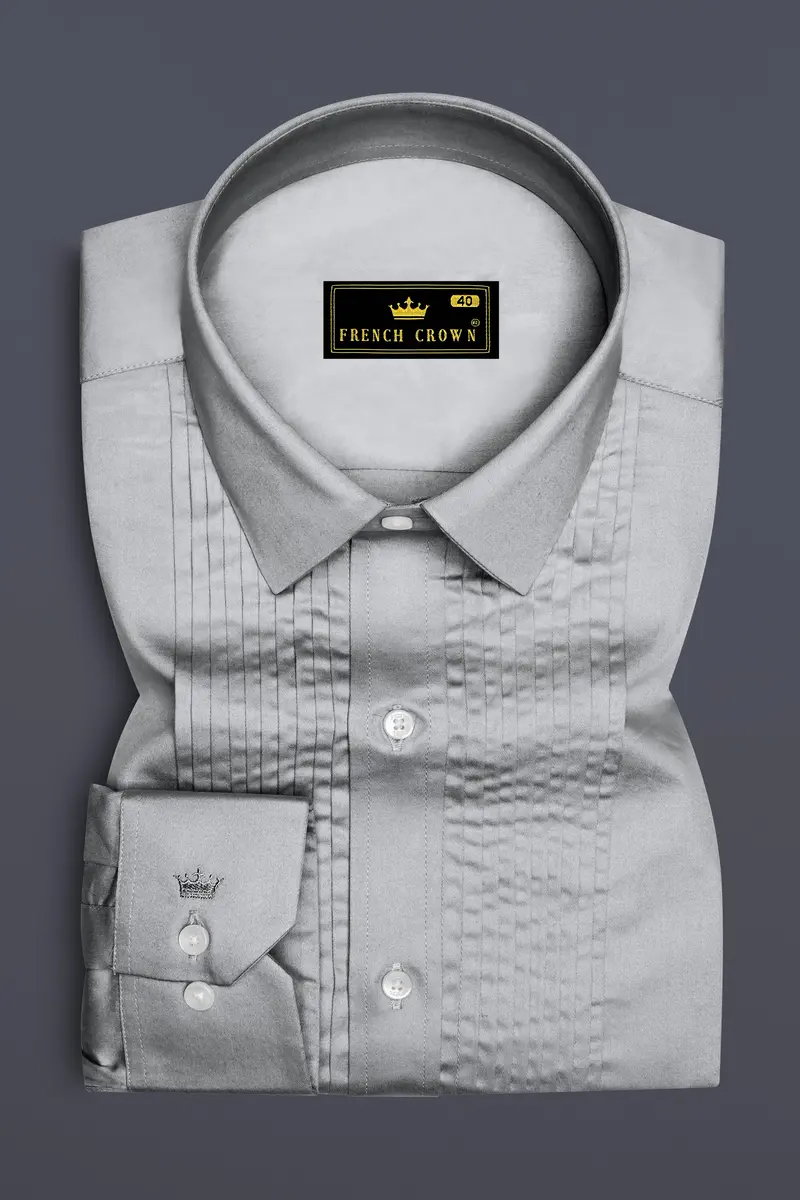 Silvoro Martini Gray Subtle Sheen Super Soft Premium Cotton Tuxedo Dress Shirt 2