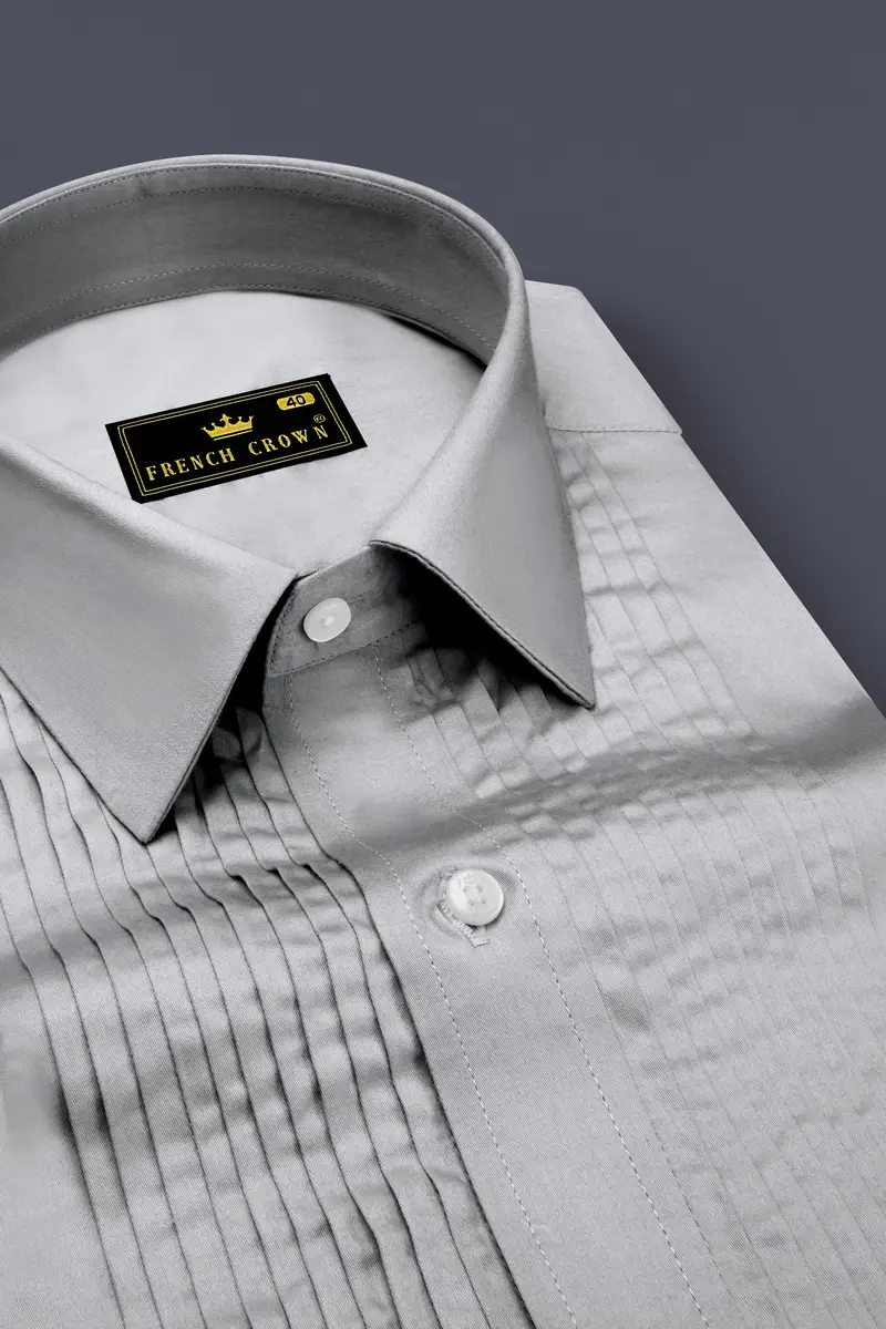 Silvoro Martini Gray Subtle Sheen Super Soft Premium Cotton Tuxedo Dress Shirt 4