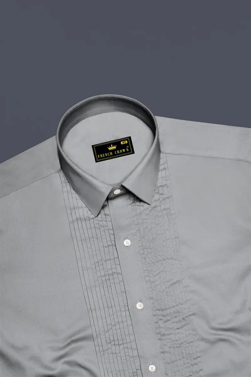 Silvoro Martini Gray Subtle Sheen Super Soft Premium Cotton Tuxedo Dress Shirt 5