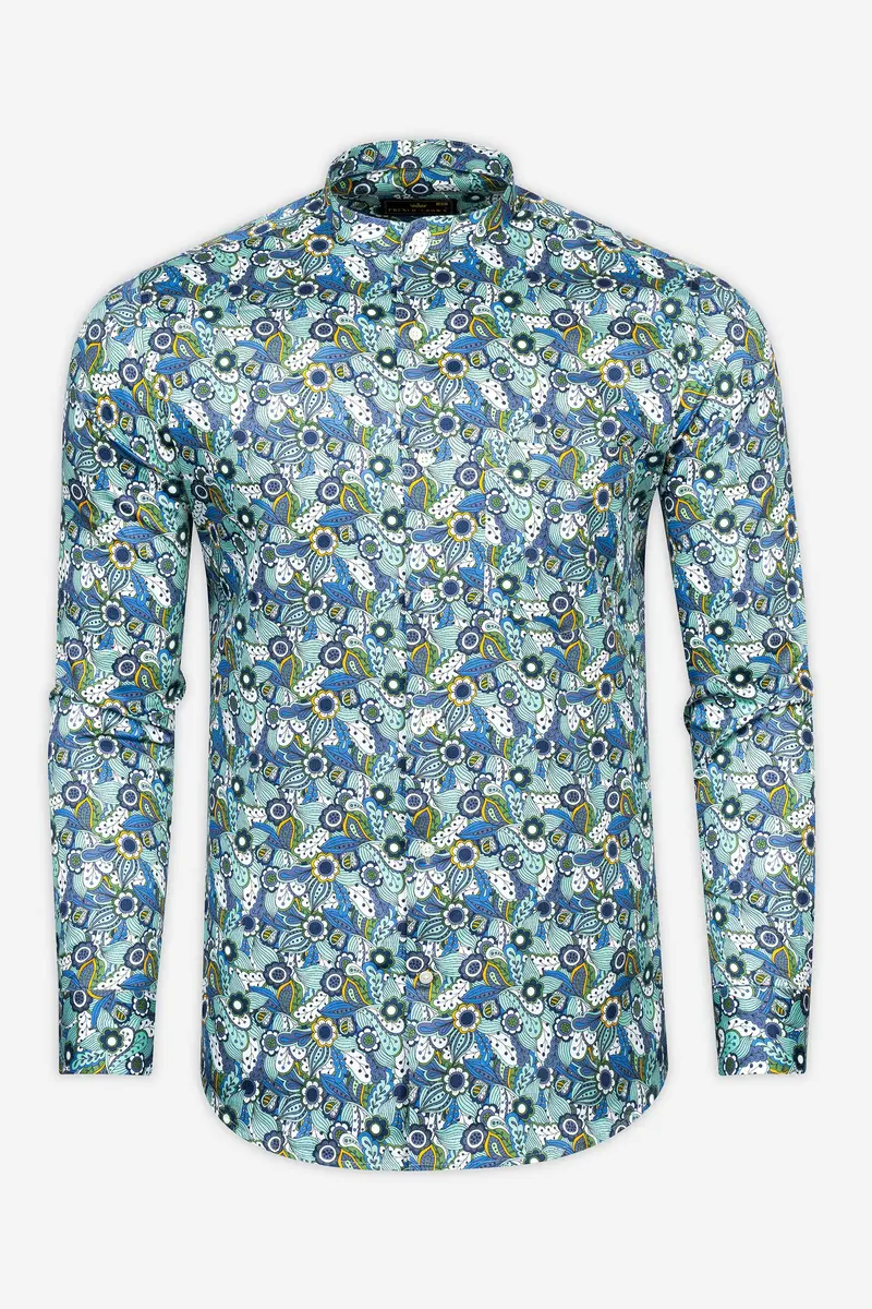Sinbad Blue Multicolor Floral Printed Subtle Sheen Super Soft Premium Cotton Shirt 4