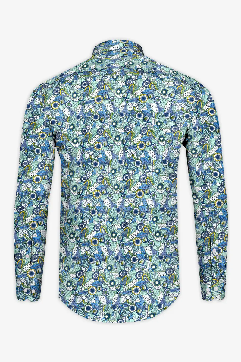 Sinbad Blue Multicolor Floral Printed Subtle Sheen Super Soft Premium Cotton Shirt 5