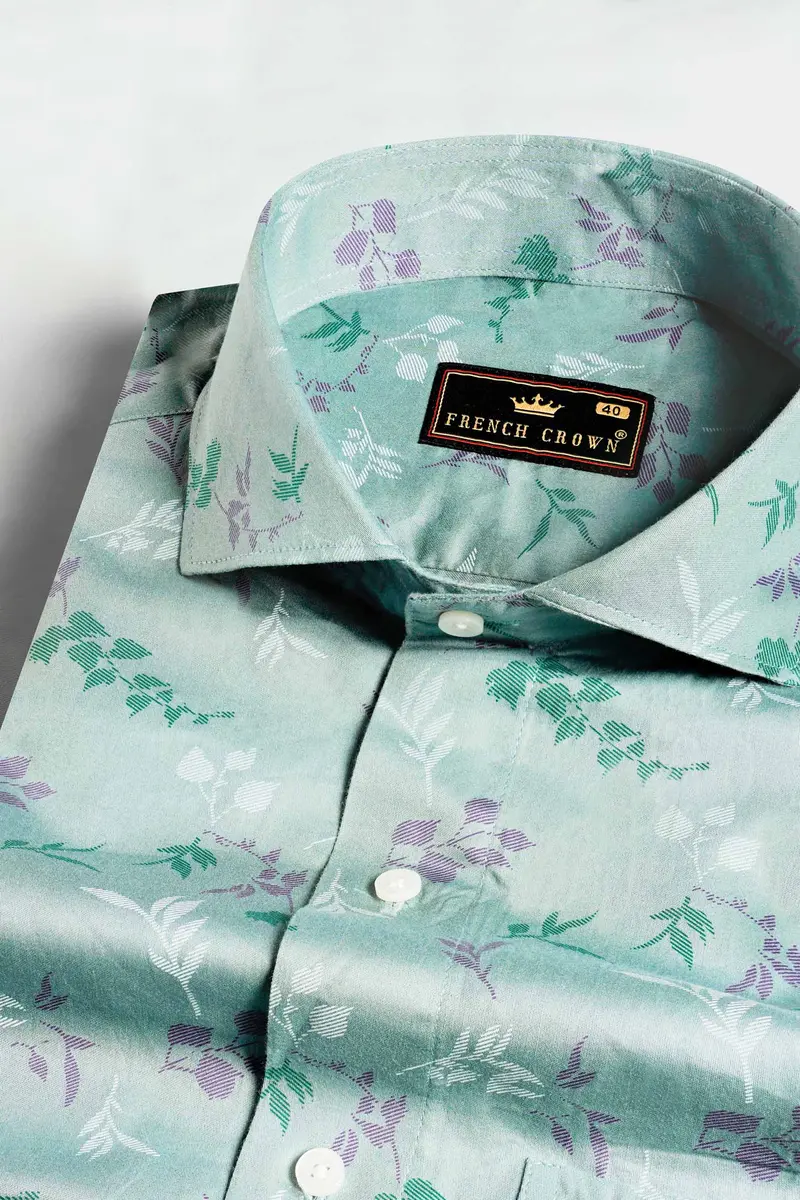 Sinbad Blue Multicolour Ditsy Printed Subtle Sheen Super Soft Premium Cotton Shirt 1