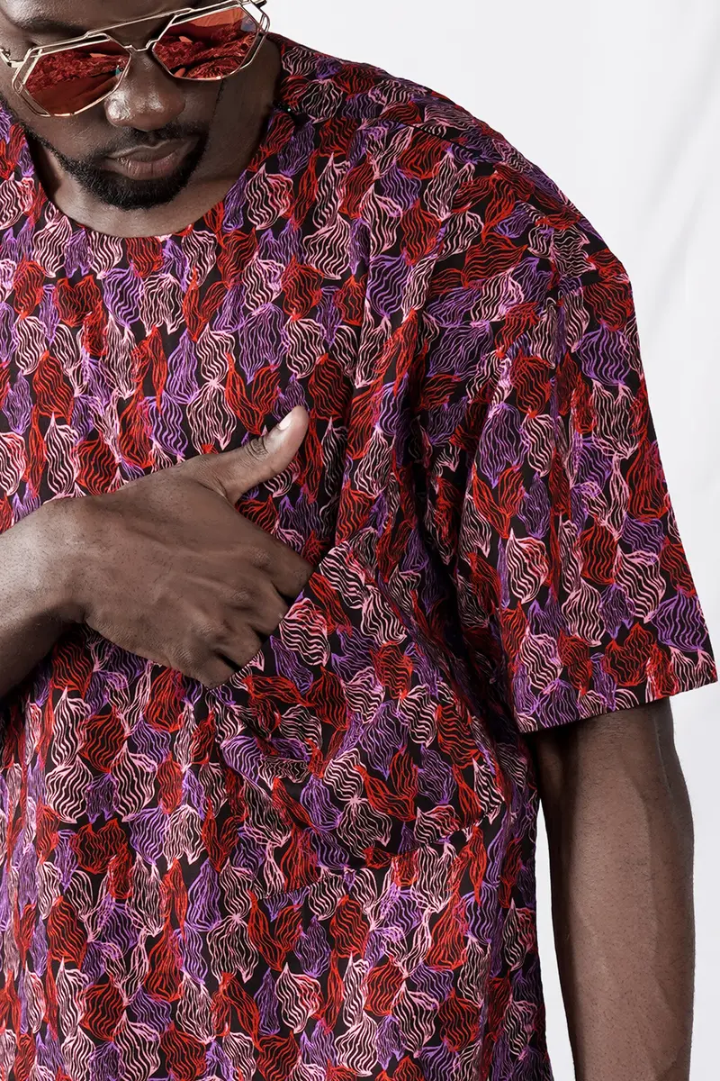 Sinopia Red And Black Printed Lightweight Premium Cotton Oversized Designer Shirt 2